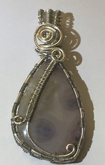 Necklace Pendant Agate Stone Light Color & Pattern wrapped w/ Silver Wire