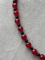 RED MALAYSIAN JADE BLACK ONYX Gemstone Beaded Unisex Choker Necklace 17”