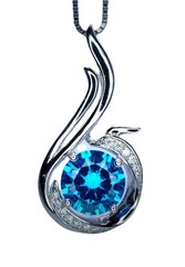 8mm Blue Topaz Necklace – 18KGP @ Sterling silver – 2 CT Swiss Blue Phoenix