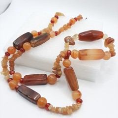 African Antique Style Mali Carnelian Agate Bead Necklace Toggle Leaf Clasp 32″
