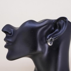 SINGLE EARRING 0.5″, Vintage sterling silver loop single earring, hoop onyx
