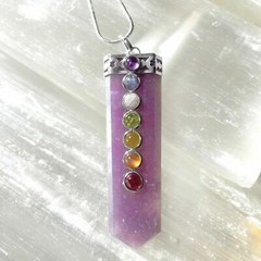 Purple Lepidolite 7 Chakra Gemstone Pendant Crystal Point Necklace Reiki Healing