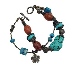 Handmade Turquoise, Carnelian & Apatite Boho Bracelet with Sterling Silver Beads