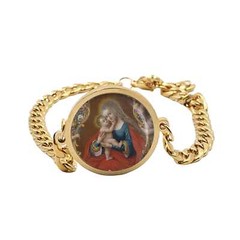 Our Lady Virgin Mary Curb Bracelet Gold or Stainless Steel tone Religious Chain