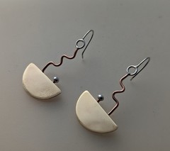 Artisan Hand Made Copper/Brass/Sterling Silver Abstract Dangle Hook Earrings
