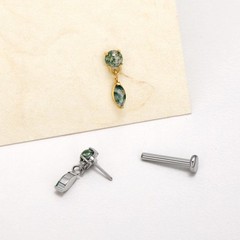 16G 8mm Titanium Push Pin Earrings with Moss Agate Stone – Helix, Conch, Tragus
