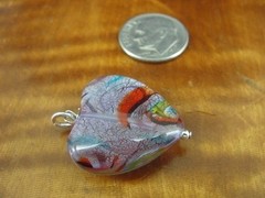 Art Glass Heart with Foil Look Multi Colors Silver Plate Bale Pendant or Charm