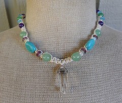 Quartz Double Terminated Point Adjustable Hemp Necklace with Aventurine Amethyst