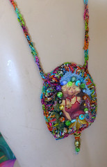 Handmade Crocheted art Necklace Cotton Fabrics embroidered crocheted+ Beads