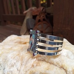 Carolyn Pollack Relios Sterling Silver 925 MOP Amethyst Charoite Cuff Bracelet