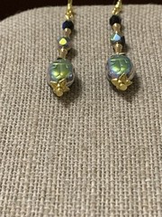 NEW LISTING*CZECH GOLDEN AURORA JET VITRAIL CRYSTAL EGYPTIAN SCARAB EARRINGS-NEW