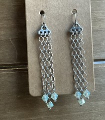 2 3/4inch Long Handmade Rain Cloud Dangle Earrings Pewter and Preciosa Beads