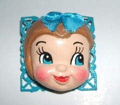 PIXIE FACE DOLL HEAD Ornament BROOCH Pin CUTE Figurine Vintage Kitsch Style