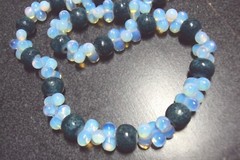 bold chunky White Opalite + round blue green coral gemstone beaded 21″ necklace