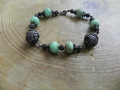 Peruvian Opal & Sterling Silver Bali Beads Bracelet 7 1/2″