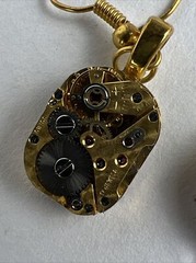 Vintage Watch parts gears steampunk hand made dangle earrings 17 jewel 1.5”