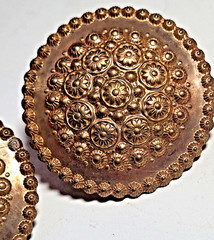 Artisan Designed Floral EMBOSSED STAMPED Solid BRASS ROUND 40 mm Post Earrings