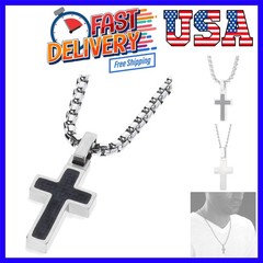 Unique GESTALT Small Titanium Cross Necklace with Black Carbon Fiber Inlay.