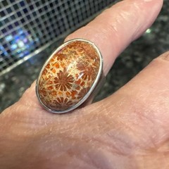 Vntg Sterling Silver 925 STARBORN Ring Fossilized Coral Flowers Sz 8.5 Boho Gift