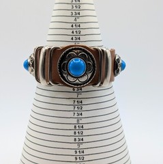 VTG Boho Festival Leather Bracelet Silver-tone Blue Faux Turquoise Snap Closure