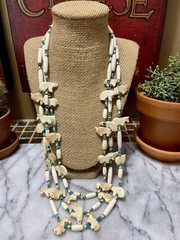 TURQUOISE, BUFFALO BONE HAIR PIPE & FETISH Necklace with Sterling Silver Clasp