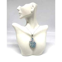 Gorgeous Blue, Pink and White Teardrop Clay Pendant Silver Plated Chain