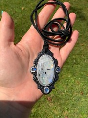 Huge Rainbow Moonstone Pendant Necklace Handcrafted