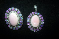 Artisan Sterling Silver Southwestern Pink Conch Purple Fire Opal Cluster Pendant