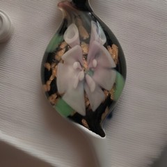Dichroic Glass 3D Flower & Gold Sparkle Handmade Pink Satin Cord 24”