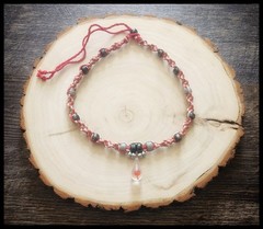 Natural and Red Hemp Necklace With Red Glass Mushroom Pendant & Glass Beads