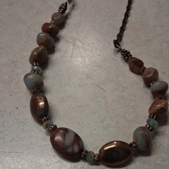 Handcrafted Multicolor Oval Stone Beaded Cable Chain Necklace Toggle Closure