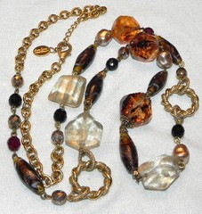 Anna Bijoux Murano Gold Foil Art Glass, Bauble Brown Bead Necklace Made in Italy