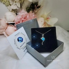 Round Blue Topaz Necklace – Sterling Silver Swirl Bow Infinity 2 CT Blue Topaz