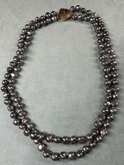 Gray Pearl Double Strand Necklace Sterling Gold Wash Ornate Clasp Amethyst 16”