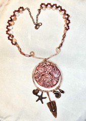 SEALIFE: Genuine Thulite & Pink Opal In Artisan Assemblage Copper Necklace