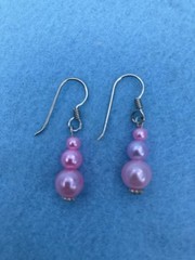 Pink Pearl and Sterling Silver beaded dangle drop earrings 925
