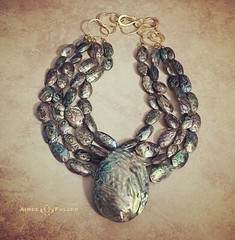 Aimee Fuller Abalone Paua Necklace Pearl Rainbow Sea Opals Statement Necklace