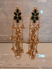 NWOT Artisan Brass Statement Dangling Earrings Green Stones