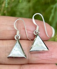 925 Sterling Silver + Mother of Pearl Handmade Oxidized Cutwork Earrings 4.35 gm