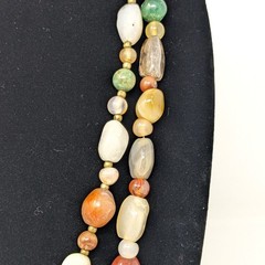 Natural Polished Agate Stone Necklaces Set of 2 at 22″ and 28″ Multicolor VTG