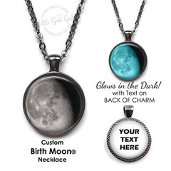 Personalized 2 Sided Glow in the Dark Birth Moon Necklace Custom Text on Back