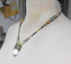 Quartz Crystal Point Beaded Necklace w/ Bloodstone Tigers Eye Unakite Moss Agate