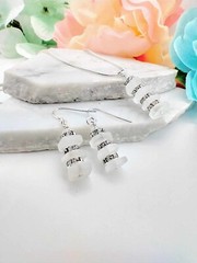 Stacked White Sea Glass Earrings, Gift For Her, Handmade, Minimalist Jewelry