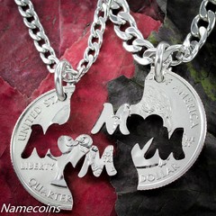 Mom Necklace Set, I love mom jewelry, Interlocking hand cut coin