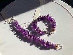 2 Beautiful Bracelets of Bright Purple Polished Amethyst Stone Nuggets