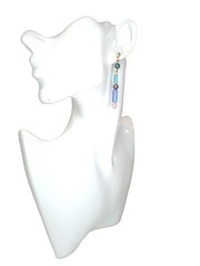 14K Solid Gold Dangle Gemstone Earrings Glass Bead Agate Quartz Handmade Boho
