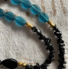 Artisan Made Women’s Necklace, 15″ Length, Black, Turquoise Color, Gold Toned