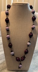 Artisan Purple Lavender Art Glass Bead Necklace Antiqued Brass Statement Jewelry