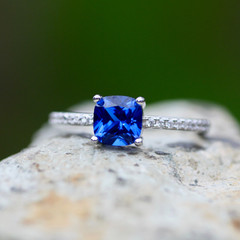Lab Made Sapphire Ring Solid Sterling Silver 925 , September birthstone