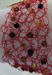 Red Wire 1.5 Inch Beaded Gold Color Paw Print Bracelet Handmade Jewelry W089